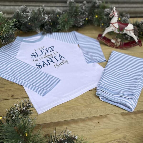 Children's Personalised Christmas Pyjamas - Blue Stripes