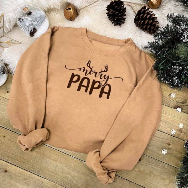 Merry Family Christmas Jumper - Merry Papa in Caramel Latte