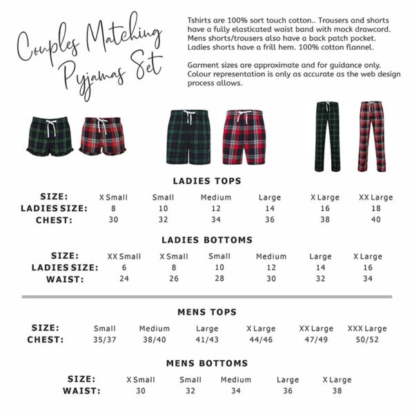 Couples Christmas Pyjamas - Tartan Size Guide