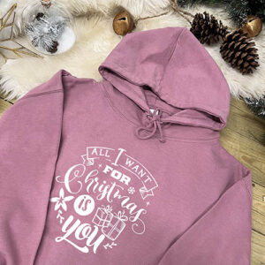 Matching Couples Christmas Hoodie - All I Want For Christmas in Pink