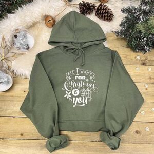 Matching Couples Christmas Hoodie - All I Want For Christmas in Green