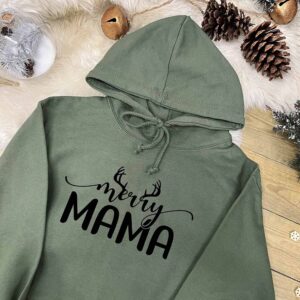Merry Family Christmas Hoodie - Merry Mama in Earthy Green