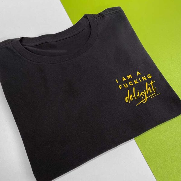Fucking Delight T-Shirt - Ladies Slogan T-Shirt in Grey and Yellow