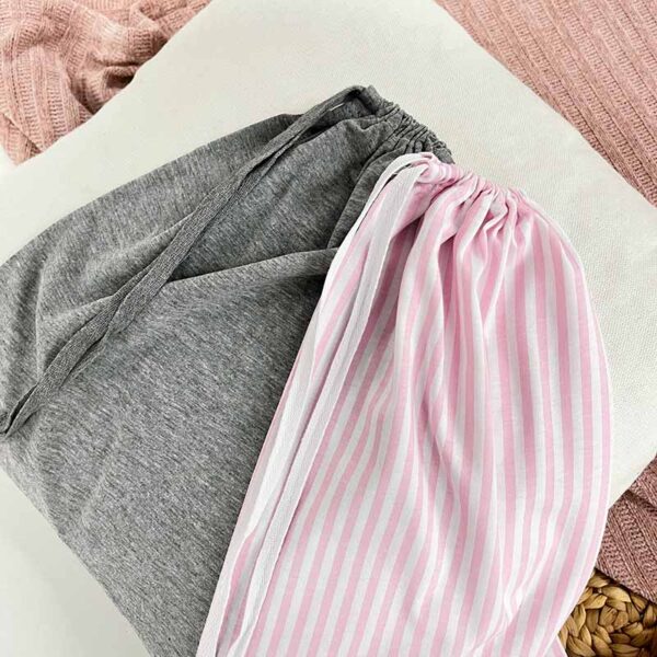 Personalised Bride Pyjamas Gift Bag - Pink Stripes & Grey