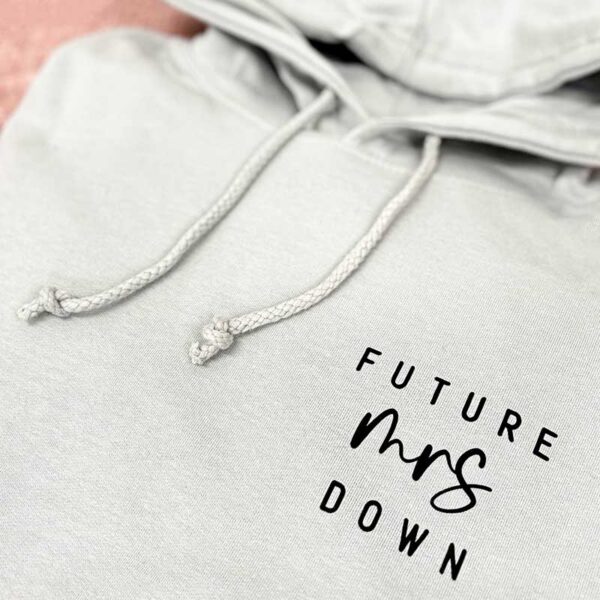 Future Mrs Personalised Hoodie in Grey and Black - Close Up