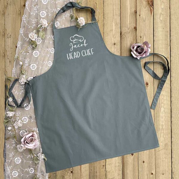 Personalised Chefs Apron with Name and Title in Green and White