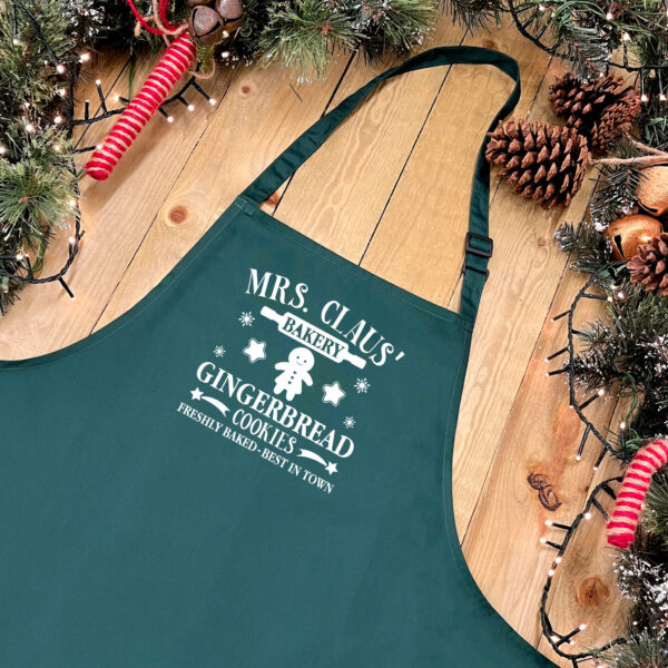 Mrs Claus Bakery Apron - Green and White