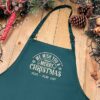 Christmas Family Apron in Green - Personalised with Family Name in Green