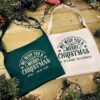 Christmas Family Apron in Green - Personalised with Family Name in Green and Natural