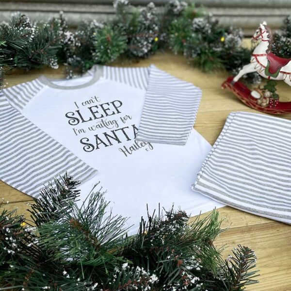 Children's Personalised Christmas Pyjamas - Grey Stripes