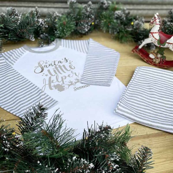 Children's Santa's Little Helper Pyjamas - Grey Stripes