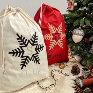 Snowflake Christmas Gift Sack with Glitter Snowflake and Name