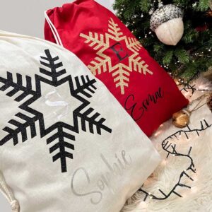 Personalised Snowflake Christmas Gift Sack with Glitter