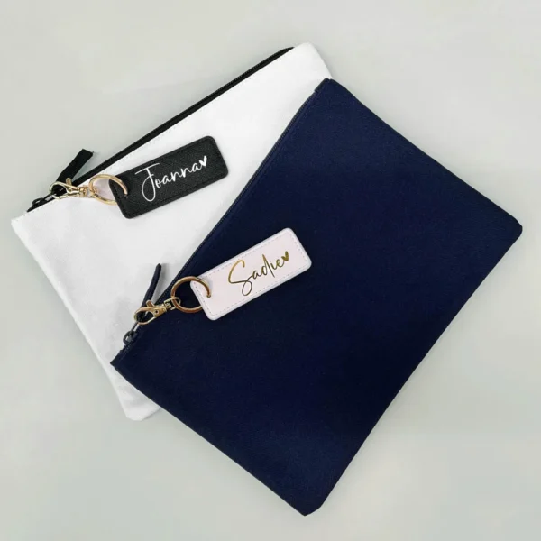 Make Up Bag Gift Set with Keyring - White and Navy