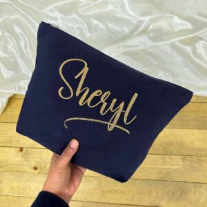 Personalised Glitter Make Up Bag with Name - Navy and Gold