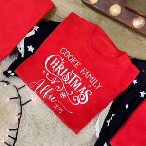 Family Christmas Pyjamas - Red T-Shirt with Navy Star Trousers
