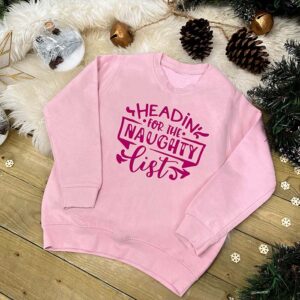 Kids Christmas Jumper - Naughty List in Pink