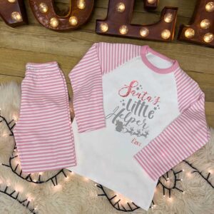 Children's Santa's Little Helper Pyjamas - Pink Stripes