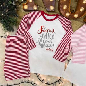 Children's Santa's Little Helper Pyjamas - Red Stripes