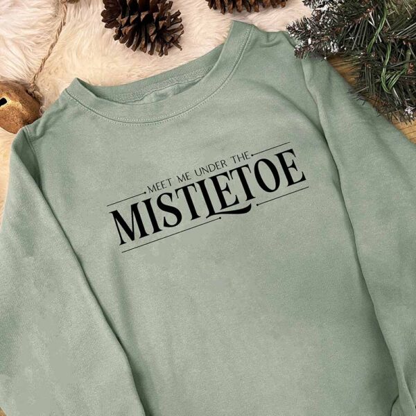 Adults Christmas Jumpers - Meet Me Under The Mistletoe in Sage Green