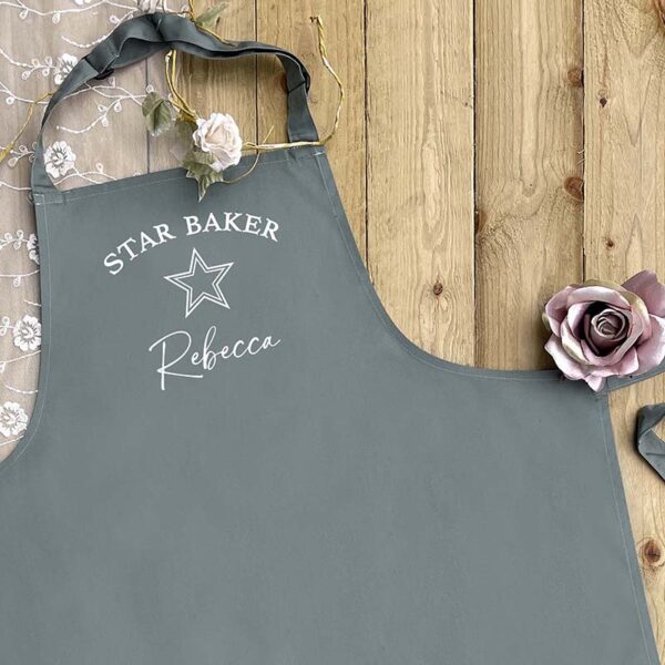 Personalised Star Baker Apron - With Name in Green Close Up