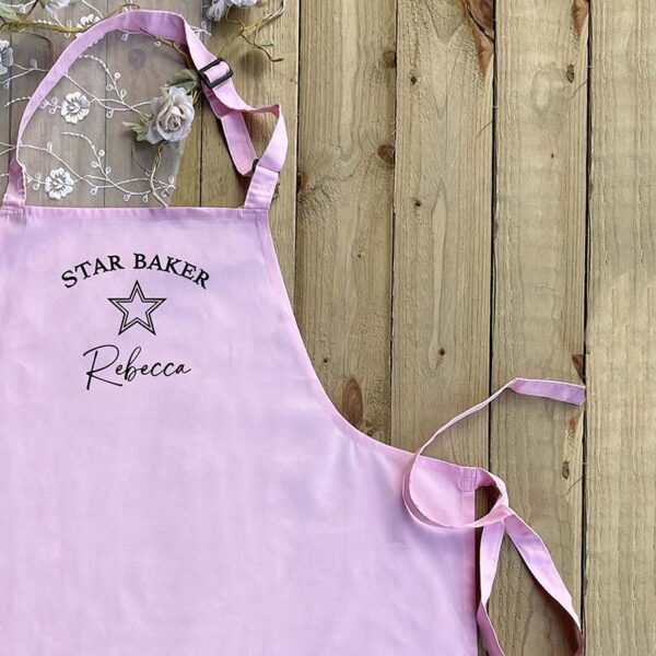 Personalised Star Baker Apron - With Name in Pink and Black