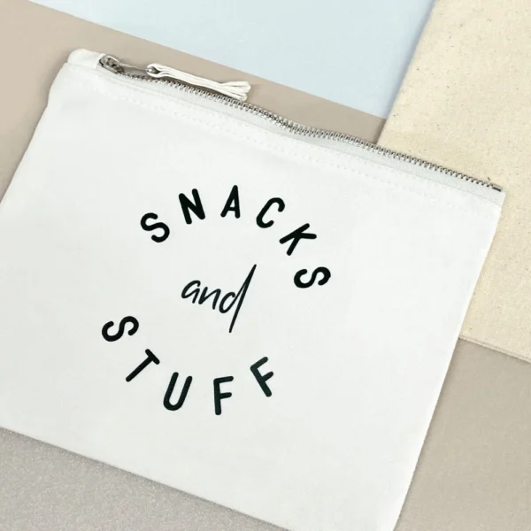 Snacks and Stuff Storage Bag in White and Black