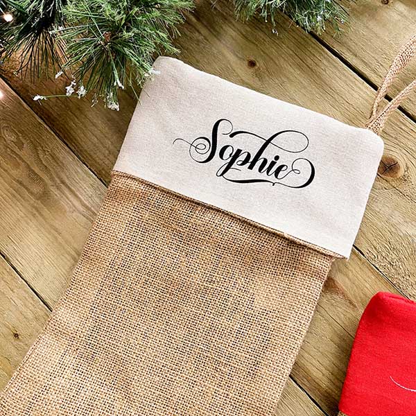 Personalised Christmas Stocking - Natural with Black Print