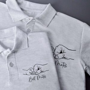 Matching Adult and Child Polo Set - Best Mates with Fist Bump
