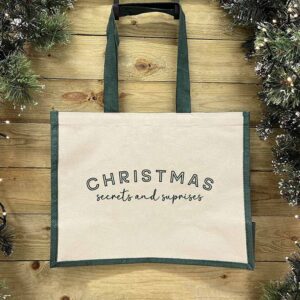 Reusable Christmas Shopping Bag - Christmas Secrets and Surprises in Green.