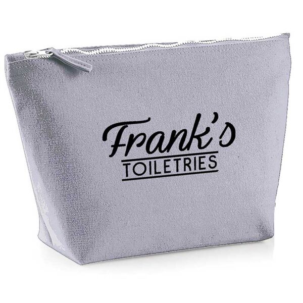 Personalised Men's Wash Bag - Grey Bag With Black Print - Frank's Toiletries