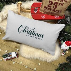 Personalised Christmas Cushion - Christmas At The in Grey and Green Rectangle