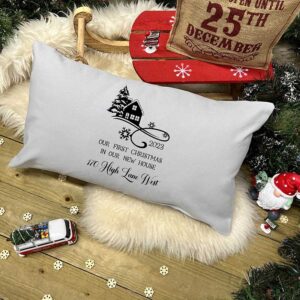 Personalised First Home Christmas Cushion in Grey and Black