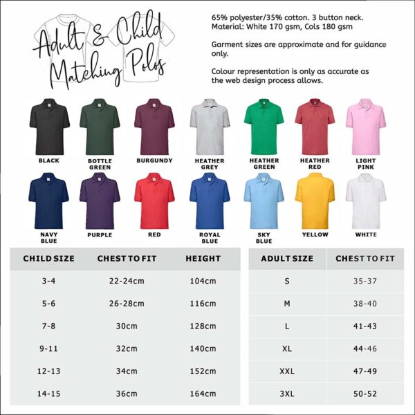 Matching Adult and Child Polo Set - Size Guide