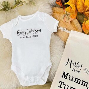 Pregnancy Announcement Babygrow - Personalised Babygrow with name and due date