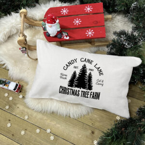 Family Christmas Cushion - Christmas Tree Farm in Natural and Black
