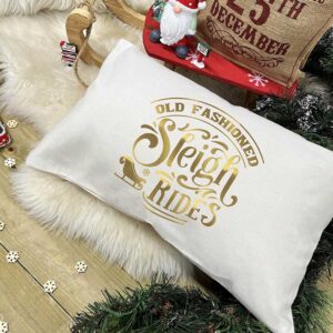 Santa's Sleigh Christmas Cushion - Natural Rectangle With Metallic Gold Print