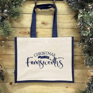 Personalised Christmas Shopping Bags with Name in Blue