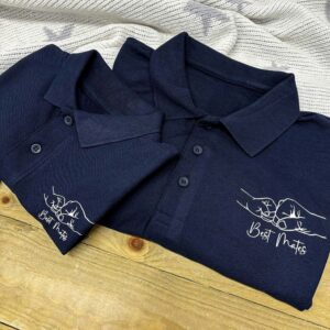 Matching Adult and Child Polo Set - Best Mates with Fist Bump