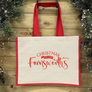 Personalised Christmas Shopping Bags with Name in Red