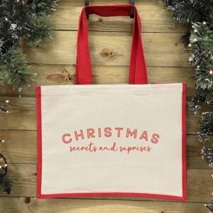 Reusable Christmas Shopping Bag - Christmas Secrets and Surprises in Red.
