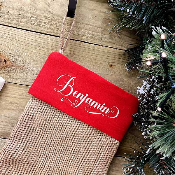 Personalised Christmas Stocking - Red with Cream Print