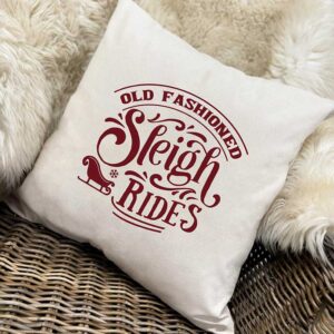 Santa's Sleigh Christmas Cushion - Natural Square With Red Print