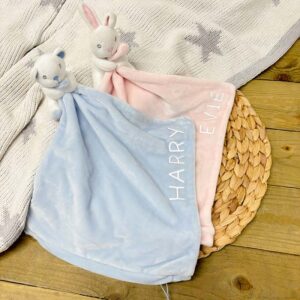 Personalised Baby Comforter - With Teddy Bear Rattle