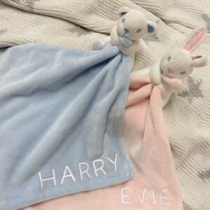 Personalised Baby Comforter - With Rattle in Pink or Blue