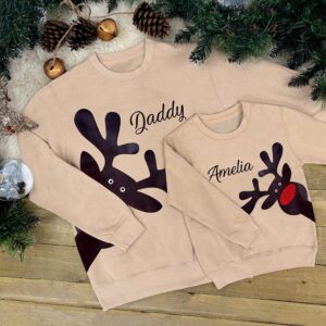 Rudolph Christmas Jumper - Adult and Child Set With Names
