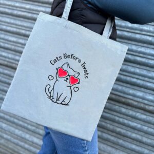 Cat Tote Bag - Cats Before Twats in Grey