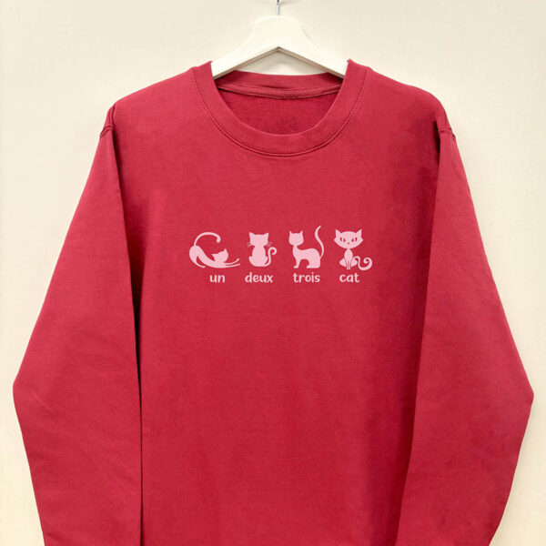 Cat Sweatshirt - Un Deux Trois Cat In Cranberry