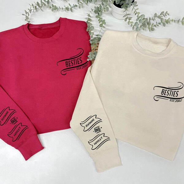 Personalised Besties Sweatshirts With Names And Date - Cranberry & Vanilla Milkshake