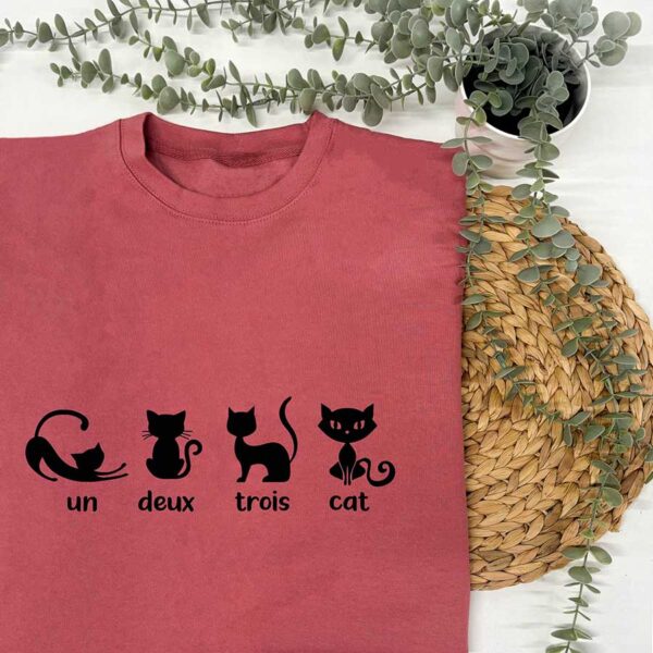 Cat Sweatshirt - Un Deux Trois Cat In Dusky Pink with Black Print